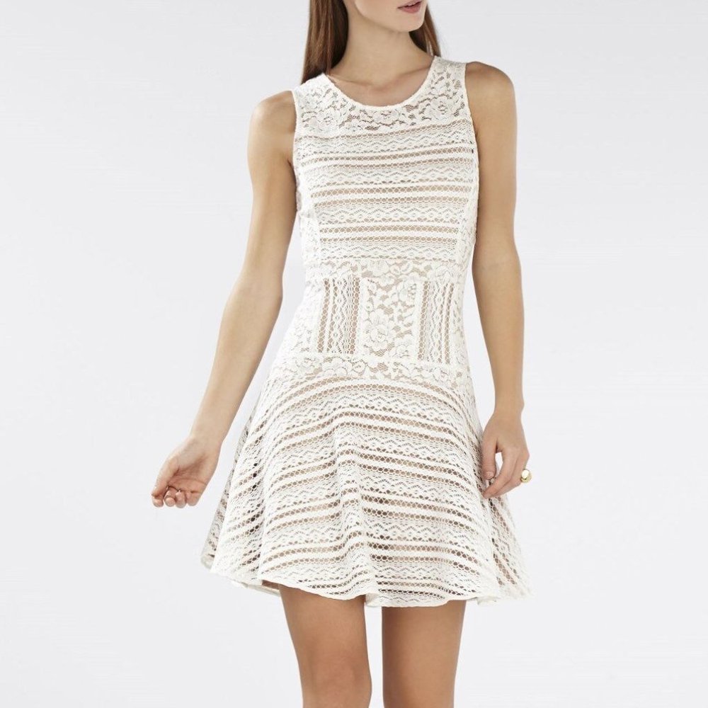 BCBG Max Azria sleeveless white lace dress size XS